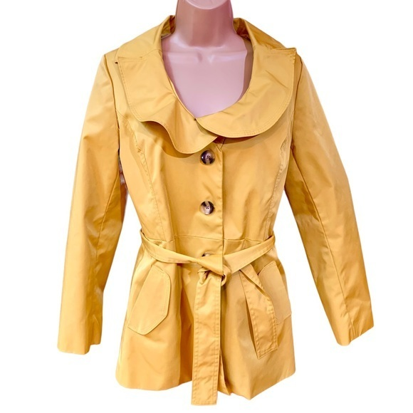 SANDRO Women’s Mustard‎ Yellow Gold Belted Trench Coat Jacket - Picture 1 of 11